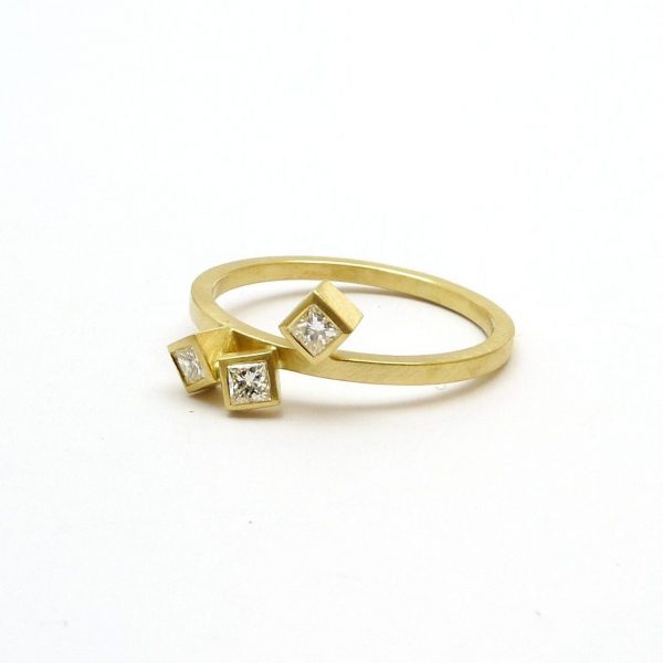 trio - anillo Au amarillo + diamantes princesa 0,17 ct.Tw-Vs